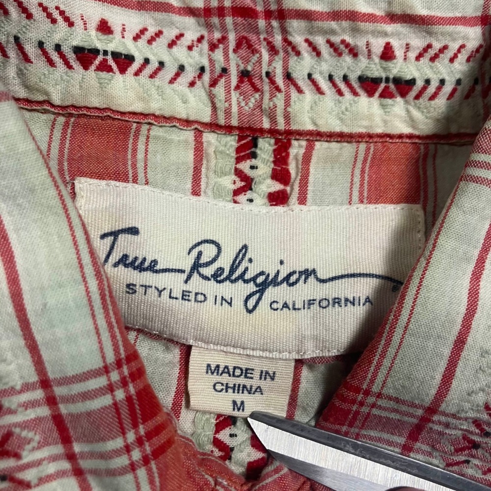 True Religion Plaid Western Snap Button Shirt Womens M Blue Brown Long Sleeve - Picture 3 of 12